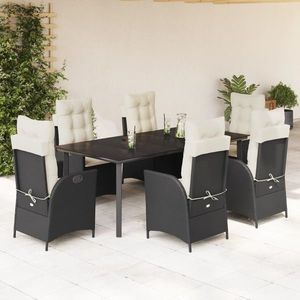 vidaXL Set mobilier de grădină cu perne, 7 piese, negru, poliratan imagine