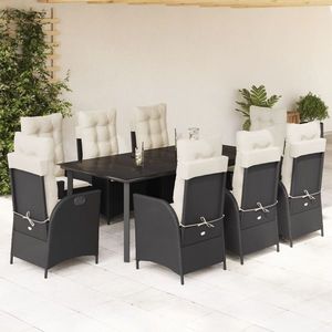 vidaXL Set mobilier de grădină cu perne, 9 piese, negru, poliratan imagine