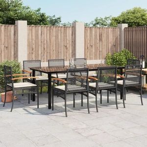 vidaXL Set mobilier de grădină cu perne, 9 piese, negru, poliratan imagine
