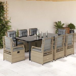 vidaXL Set de masă pentru grădină, 9 piese, cu perne, bej, poliratan imagine
