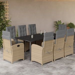 vidaXL Set de masă pentru grădină, 9 piese, cu perne, bej, poliratan imagine