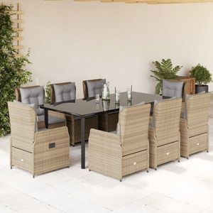 vidaXL Set de masă pentru grădină, 9 piese, cu perne, bej, poliratan imagine