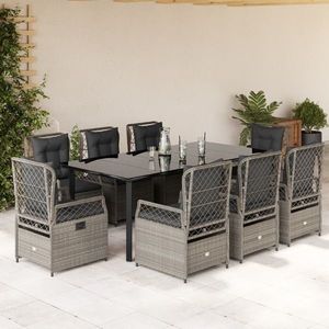 vidaXL Set mobilier grădină cu perne, 9 piese, gri deschis, poliratan imagine