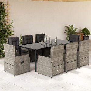 vidaXL Set mobilier grădină cu perne, 9 piese, gri deschis, poliratan imagine