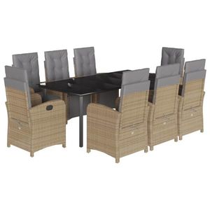 vidaXL Set de masă pentru grădină, 9 piese, cu perne, bej, poliratan imagine