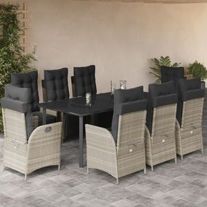 vidaXL Set mobilier grădină cu perne, 9 piese, gri deschis, poliratan imagine