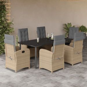 vidaXL Set mobilier pentru grădină, 7 piese, cu perne, bej, poliratan imagine