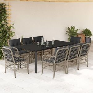 vidaXL Set mobilier grădină cu perne, 9 piese, gri deschis, poliratan imagine