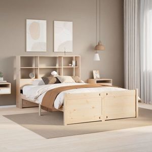 vidaXL Pat cu bibliotecă fără saltea, 140x190 cm, lemn masiv de pin imagine