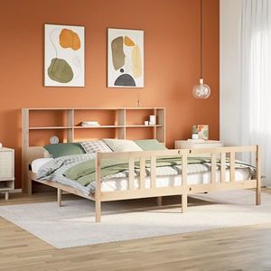 vidaXL Pat cu bibliotecă fără saltea, 180x200 cm, lemn masiv de pin imagine