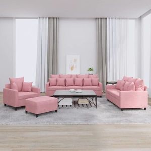 vidaXL Set de canapele cu perne, 4 piese, roz, catifea imagine