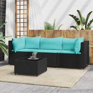 vidaXL Set mobilier relaxare grădină 4 piese cu perne poliratan negru imagine