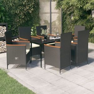 vidaXL Set de masă pentru grădină, 7 piese, cu perne, negru imagine