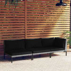 vidaXL Set mobilier grădină 3 piese, gri închis, poliratan semi-rotund imagine