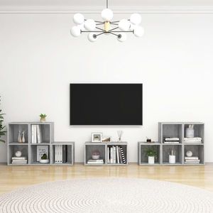 vidaXL Set de dulapuri TV, 8 piese, gri beton, lemn prelucrat imagine