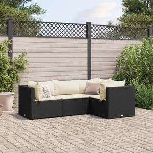 vidaXL Set mobilier relaxare grădină 4 piese cu perne poliratan negru imagine