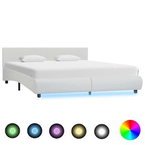 vidaXL Cadru de pat cu LED, alb, 180 x 200 cm, piele ecologică imagine