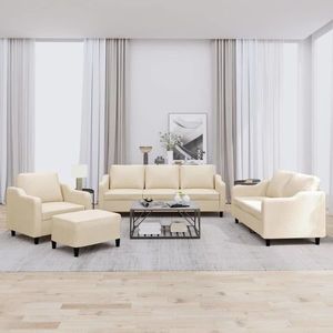 vidaXL Set de canapele cu taburet, 4 piese, crem, textil imagine