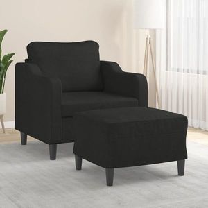 vidaXL Fotoliu canapea cu taburet, negru, 60 cm, material textil imagine