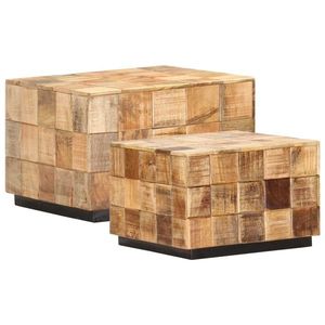 vidaXL Măsuțe de cafea, 2 buc., design bloc, lemn brut de mango imagine