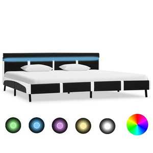 vidaXL Cadru de pat cu LED, negru, 180 x 200 cm, piele ecologică imagine