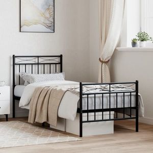 vidaXL Cadru pat metalic cu tăblii de cap/picioare, negru, 75x190 cm imagine