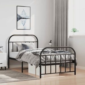 vidaXL Cadru pat metalic cu tăblii de cap/picioare, negru, 100x190 cm imagine