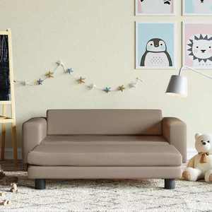 vidaXL Canapea copii cu taburet cappuccino 100x50x30cm piele ecologică imagine