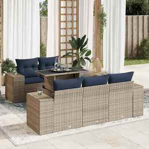 vidaXL Set mobilier grădină cu perne 6 piese gri poliratan/lemn acacia imagine