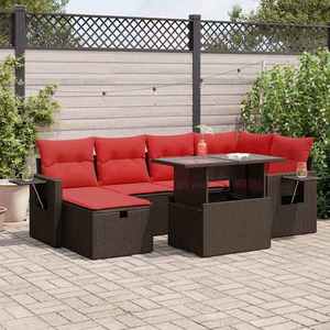 vidaXL Set canapele grădină perne 7 piese maro, poliratan/lemn acacia imagine