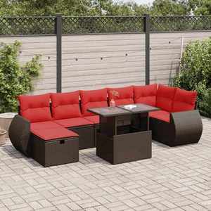 vidaXL Set mobilier grădină perne 8 piese maro, poliratan/lemn acacia imagine