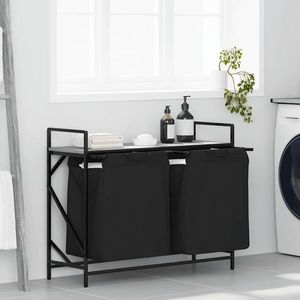 vidaXL Coș de rufe 2 compartimente cu raft sonoma gri imagine