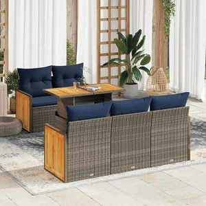 vidaXL Set mobilier grădină cu perne 6 piese gri poliratan/lemn acacia imagine