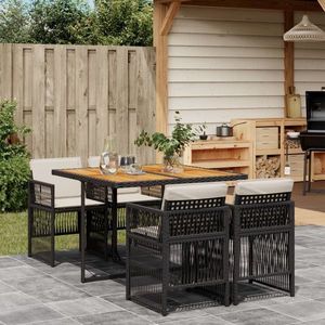 vidaXL Set mobilier de grădină cu perne, 5 piese, negru, poliratan imagine