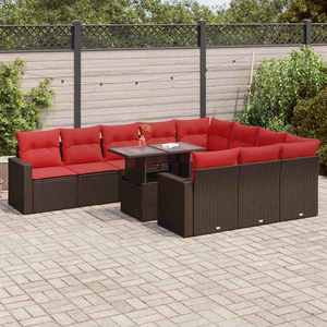 vidaXL Set canapele grădină perne 11 piese, maro, poliratan/lemn acacia imagine