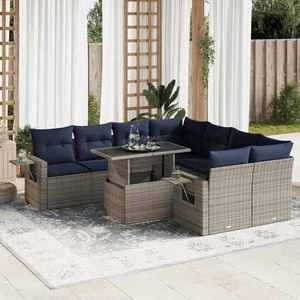 vidaXL Set mobilier grădină perne 9 piese gri poliratan/lemn acacia imagine