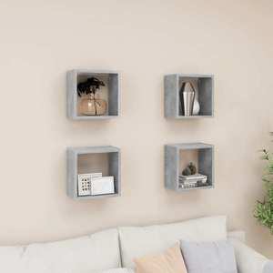 vidaXL Rafturi de perete cub, 4 buc., gri beton, 26x15x26 cm imagine