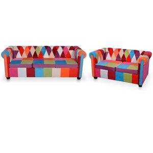 vidaXL Set canapea Chesterfield, 2 piese, material textil imagine