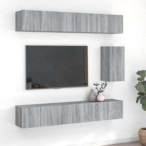 vidaXL Set comode TV, 7 piese, gri sonoma, lemn compozit imagine