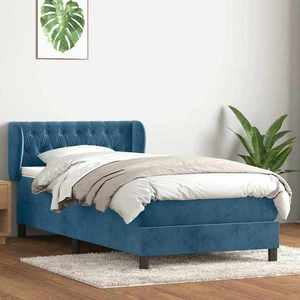 vidaXL Pat box spring cu saltea, albastru închis, 100x210 cm, catifea imagine