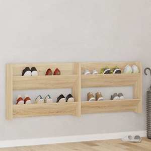 vidaXL Pantofare de perete, 2 buc., stejar sonoma, 80x18x60 cm, PAL imagine