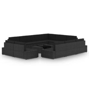 vidaXL Set mobilier de grădinăcu perne, 12 piese, negru, poliratan imagine