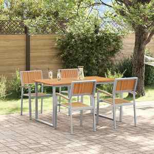 vidaXL Set de masă pentru grădină 5 pcs Gri și maro 140 x 80 x 75 cm imagine