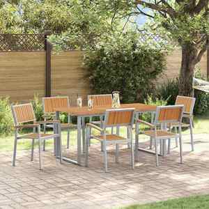 vidaXL Set de masă pentru grădină 7 pcs Gri și maro 160 x 80 x 75 cm imagine