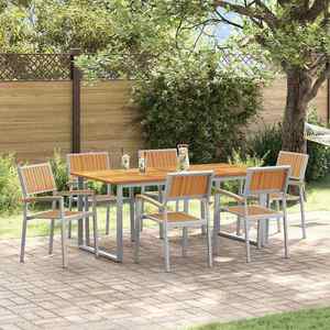 vidaXL Set de masă pentru grădină 7 pcs Gri și maro 180 x 90 x 75 cm imagine