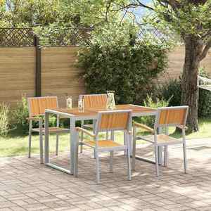 vidaXL Set de masă pentru grădină 5 pcs Gri și maro 140 x 80 x 75 cm imagine