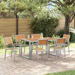 vidaXL Set de masă pentru grădină 7 pcs Gri și maro 140 x 80 x 75 cm imagine