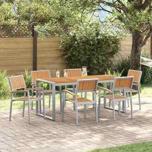 vidaXL Set de masă pentru grădină 7 pcs Gri și maro 180 x 90 x 75 cm imagine