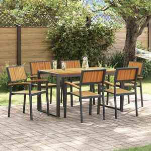 vidaXL Set de masă pentru grădină 7 pcs negru și maro 140 x 80 x 75 cm imagine