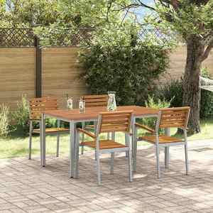 vidaXL Set de masă pentru grădină 5 pcs Gri și maro 150 x 90 x 75 cm imagine